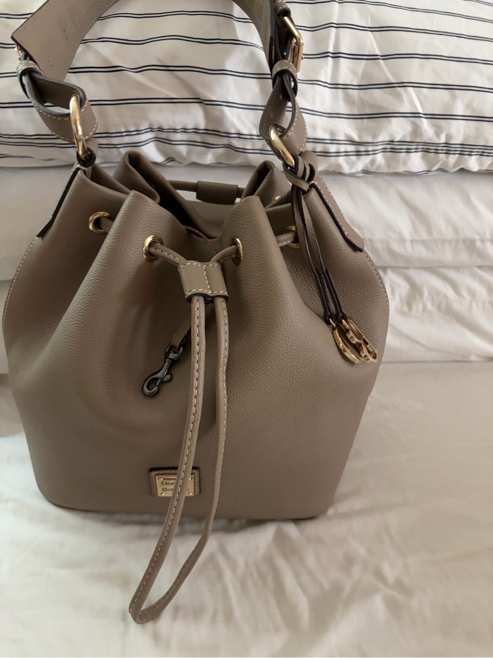 Dooney & Bourke Taupe Bucket Shoulder Bag with Gold Hardware NEW!